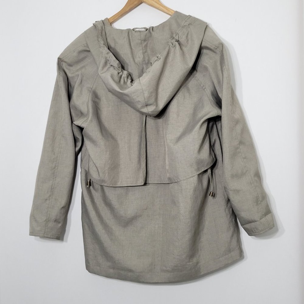 Nouveau Hooded Double-Breasted Trench Coat in Light Taupe - Picture 9 of 13